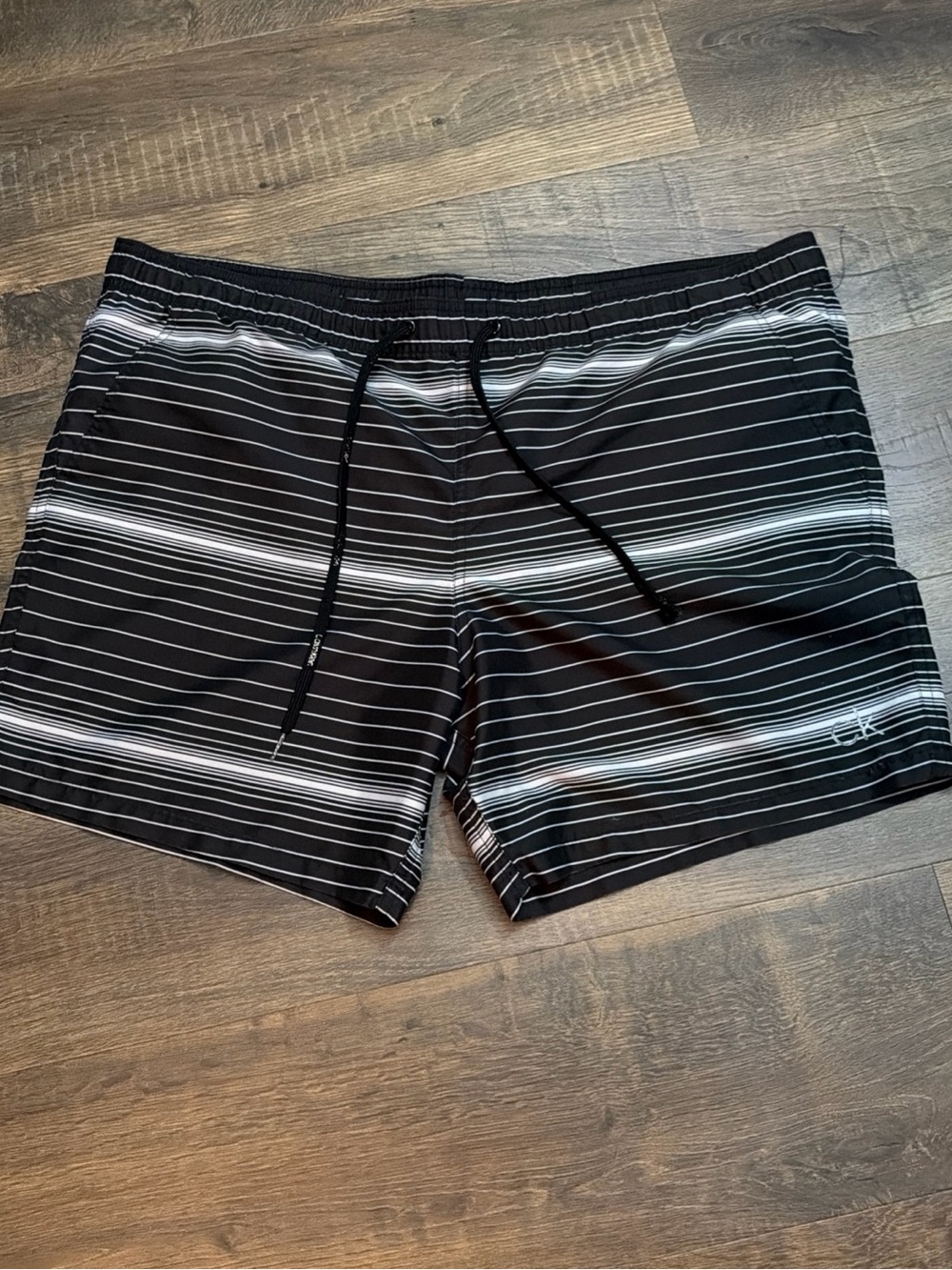 Calvin Klein Black & White Striped Swim Shorts